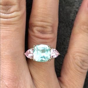 Sterling silver Avon pink and teal blue stone ring